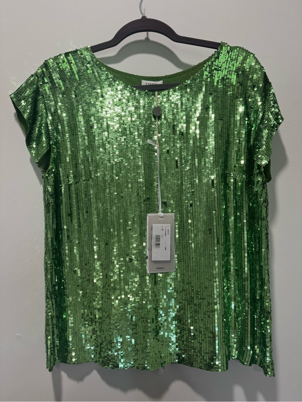 Green Sequin Short-Sleeve Sequin Top | New with Tags
